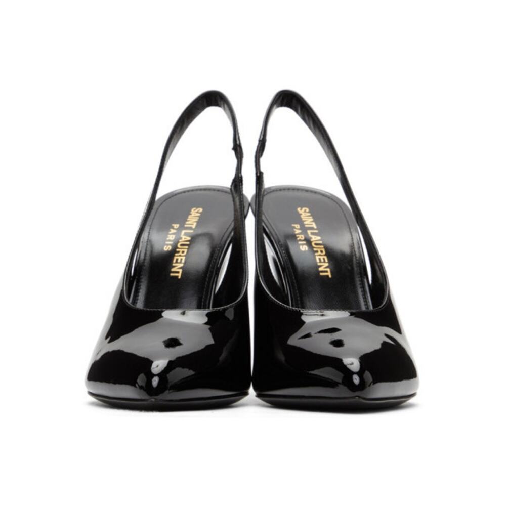 Saint Laurent Venus Black Patent Leather Slingback Heels Size 37.5